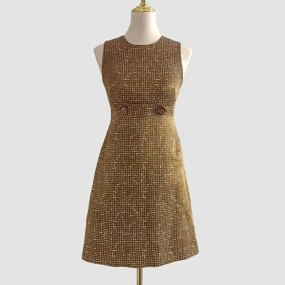 Tory Burch Mod Clea Sheath Gold Hardware Cotton Wool Mini Dress Womens sz 4